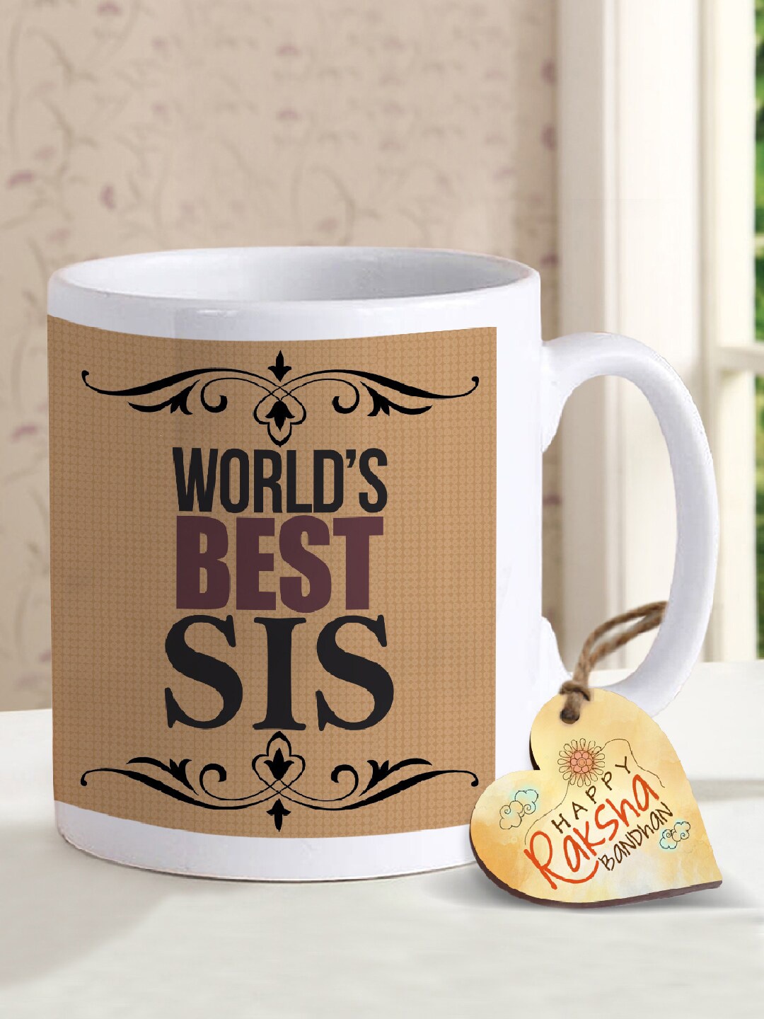 

TIED RIBBONS Brown & White Printed Rakhi Coffee Mug