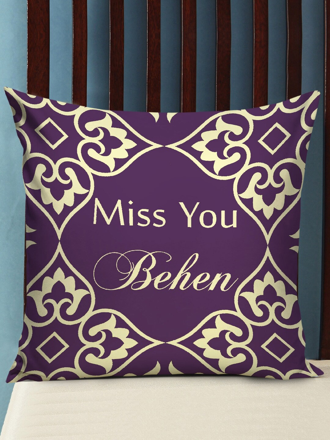 

TIED RIBBONS Purple & Gold-Toned Printed Cushion With Filler