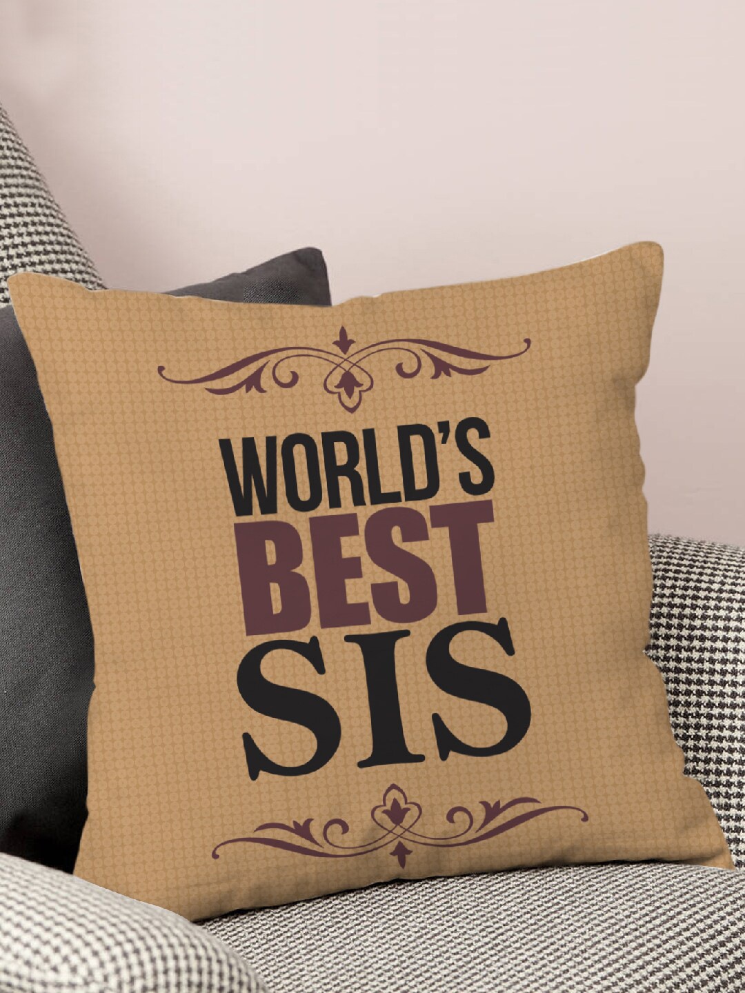 

TIED RIBBONS Printed Cushion Cover With Filler Rakhi Gift, Brown