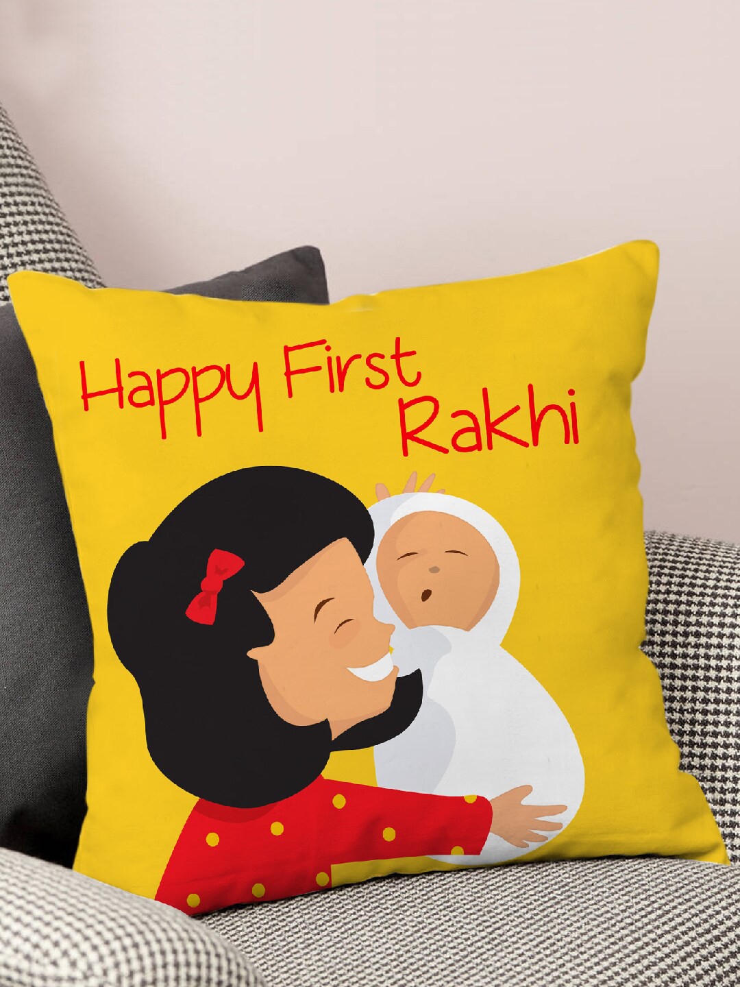 

TIED RIBBONS Yellow Printed Cushion Cover with Filler