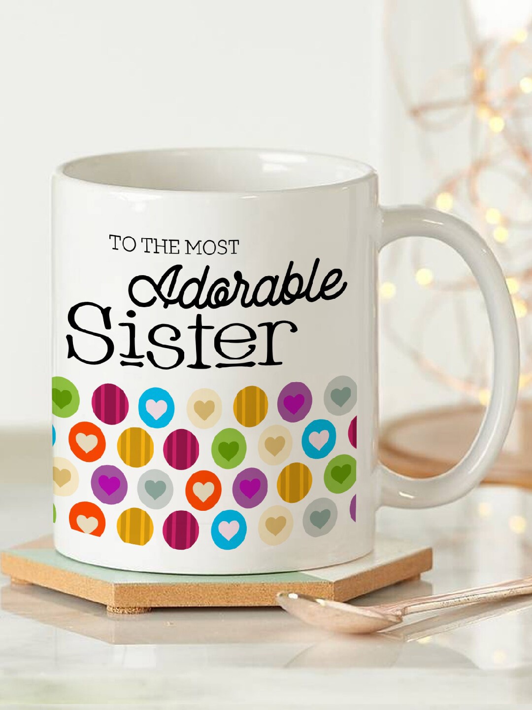 

TIED RIBBONS White Printed Ceramic Glossy Mug with Tag