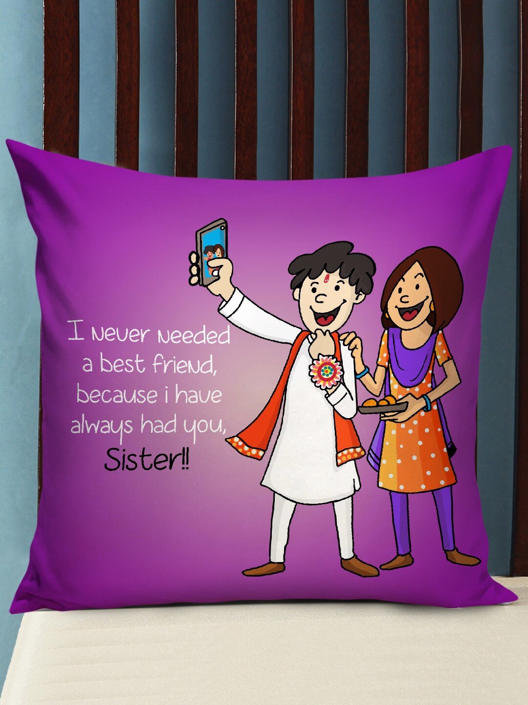 

TIED RIBBONS Purple Printed Cushion Rakhi Gift For Sister