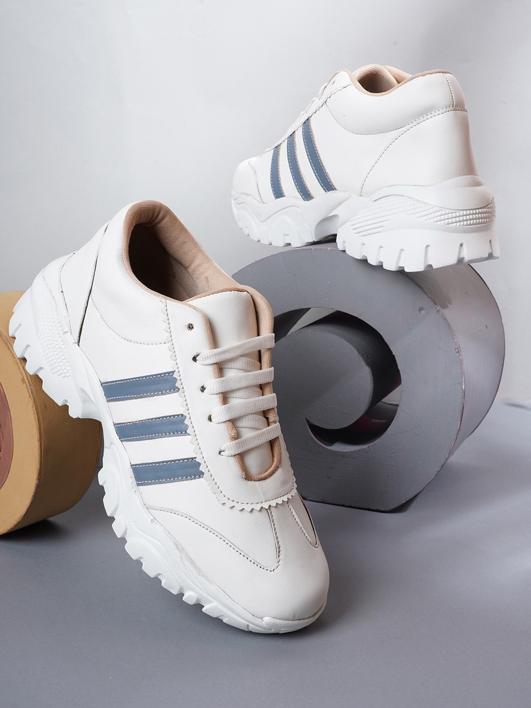 

EVERLY Women Off White Striped Sneakers