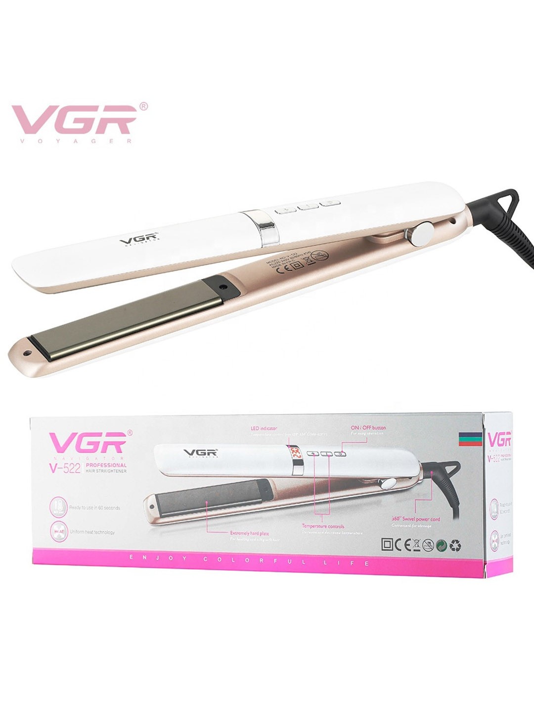 

VGR V-522 23 MM Slim plate Hair Straightener, White