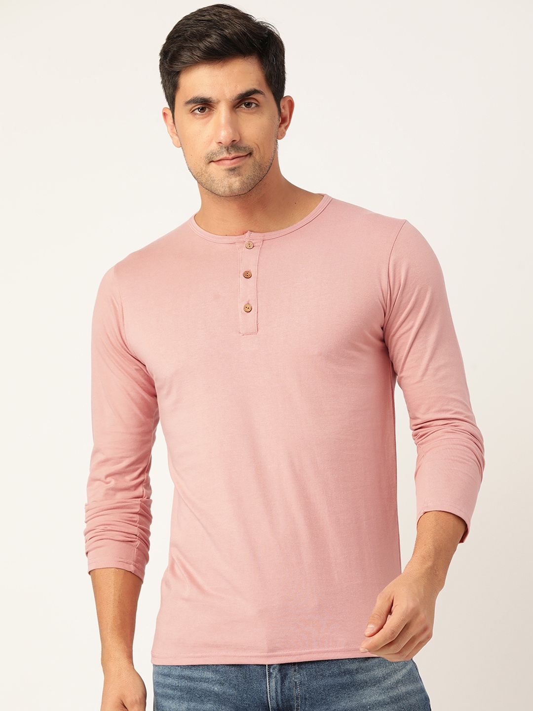 

FERANOID Men Mauve Henley Neck Bio Finish T-shirt