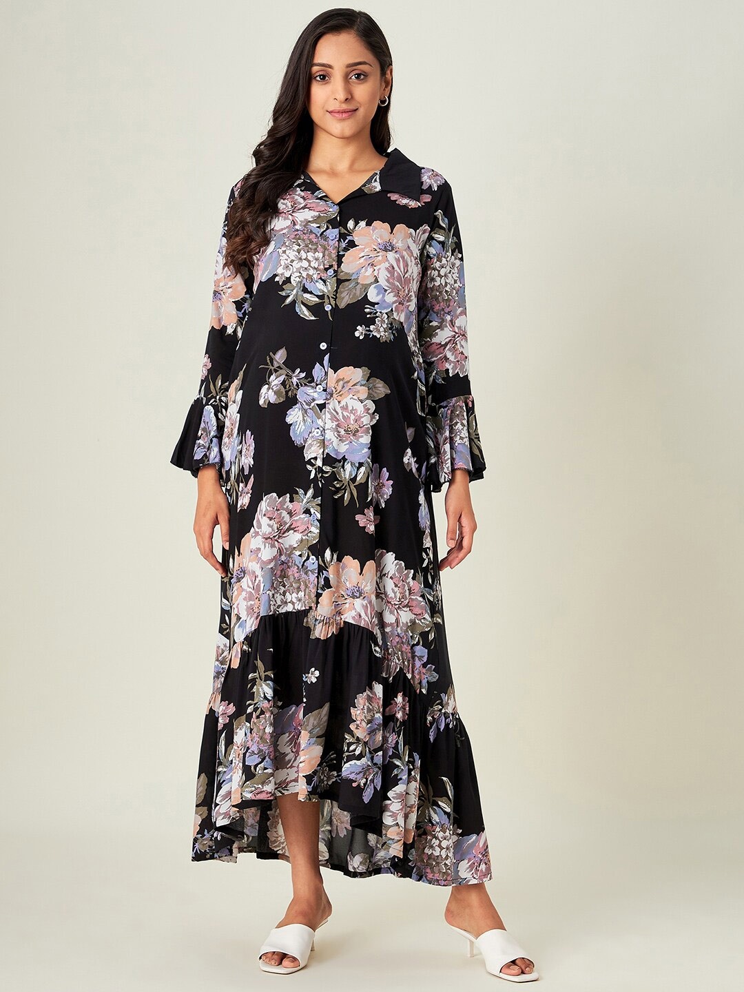 

The Kaftan Company Black Floral Maternity Maxi Dress