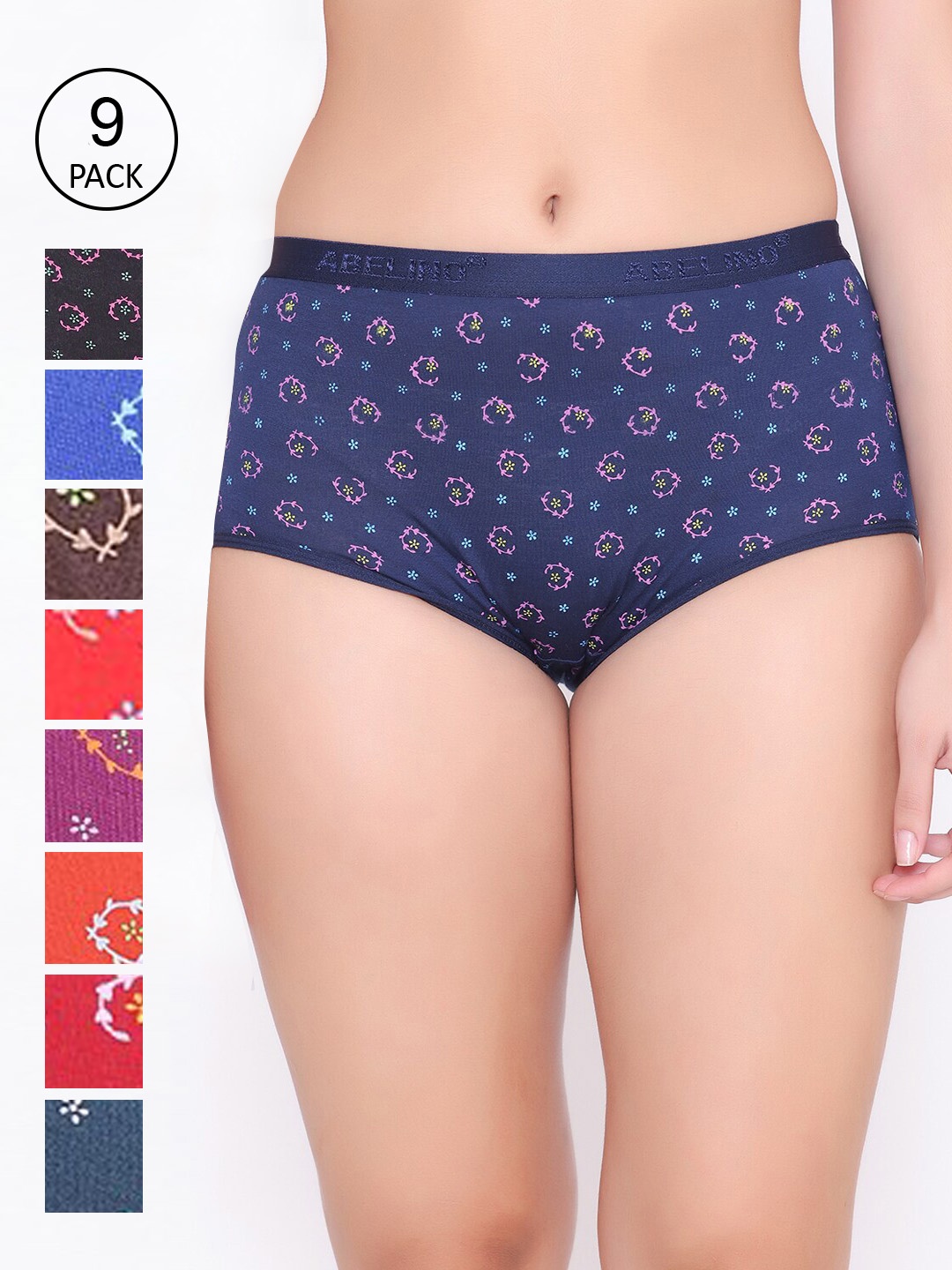 

ABELINO Women Printed Cotton High-Rise Boyshort - Pack of 9, Black