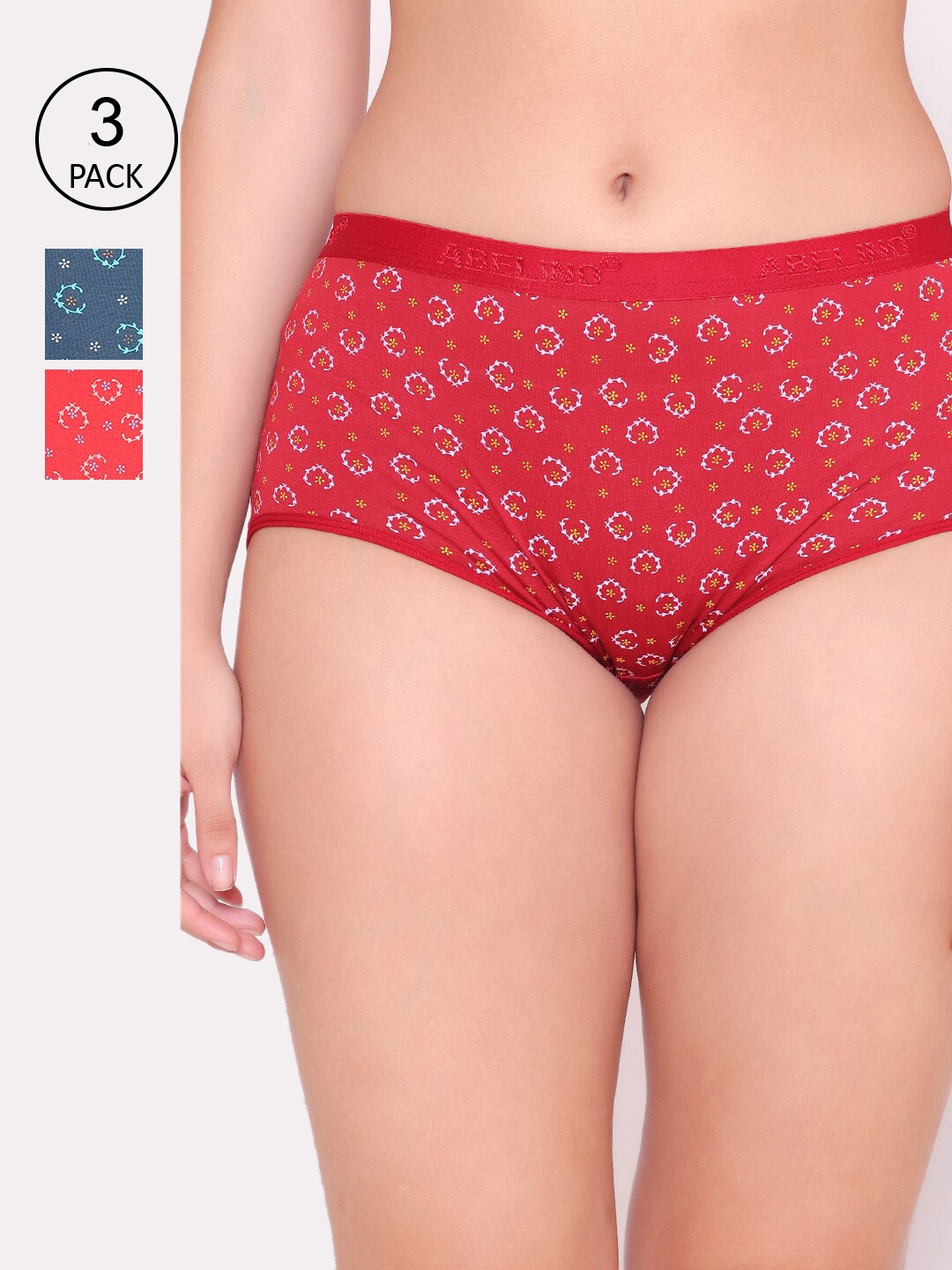 

ABELINO Women Pack Of 3 Printed Pure Cotton Boy Short Briefs, Red