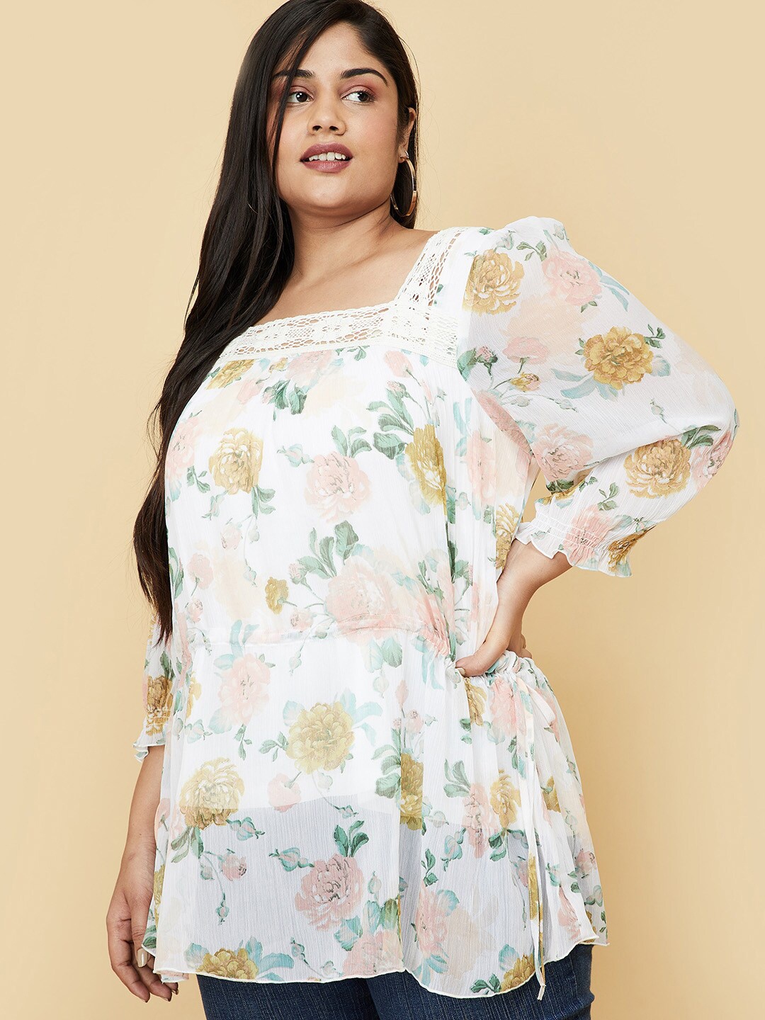 

max Plus Size Women Cream-Coloured & Pink Floral Printed Tunic