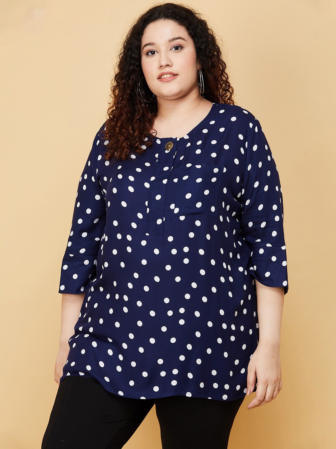 

max Women Plus Size Blue & White Viscose Rayon Printed Tunic