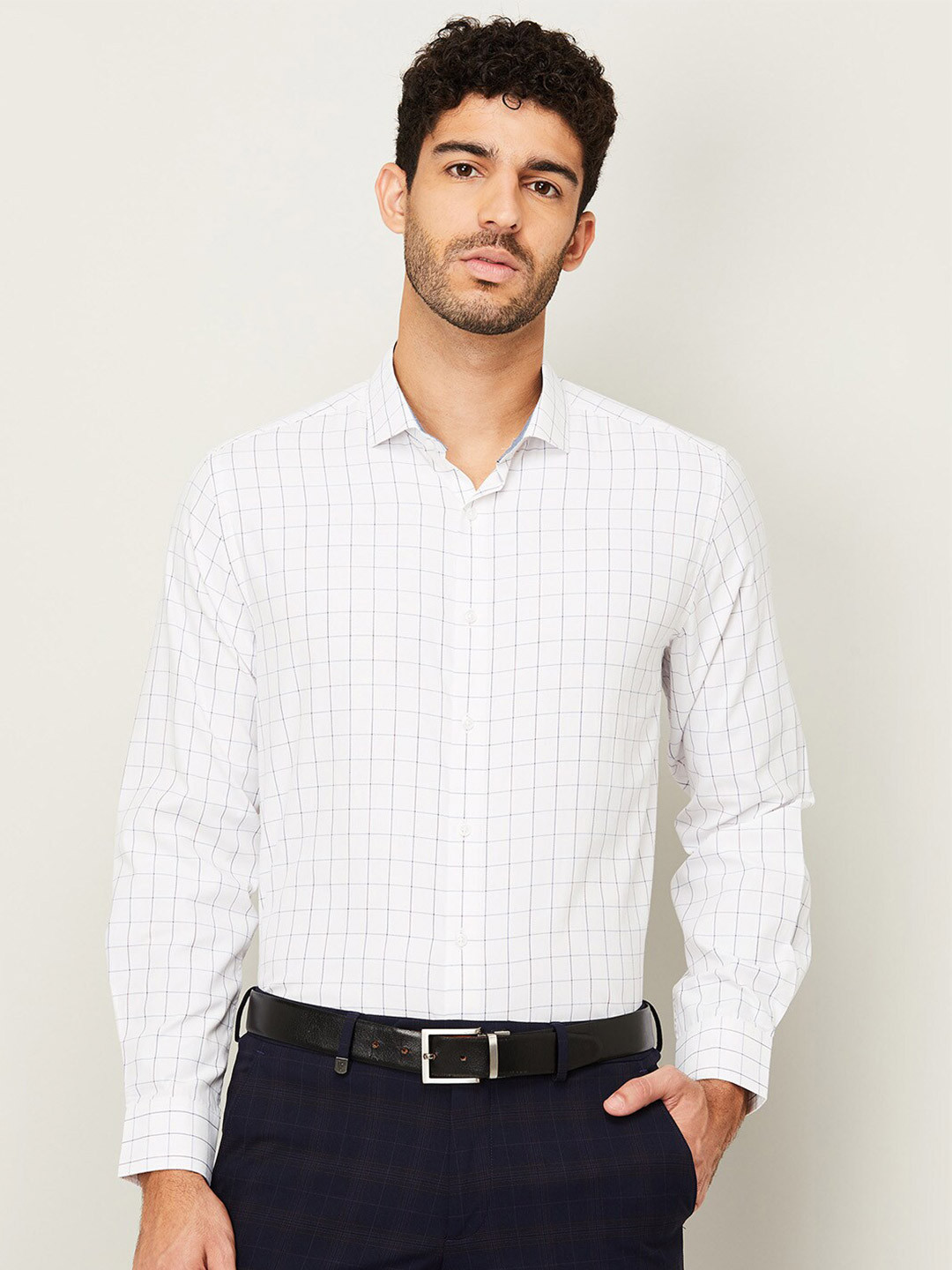 

CODE by Lifestyle Men White Grid Tattersall Checks Checked Casual Shirt