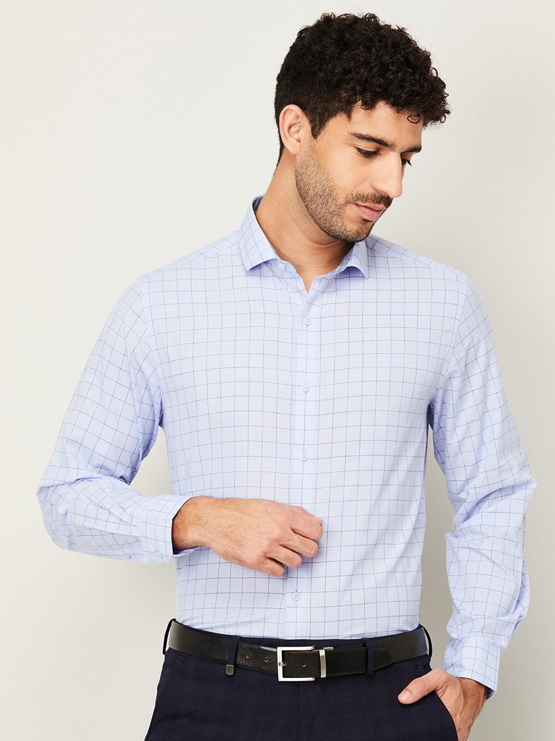 

CODE by Lifestyle Men Blue Grid Tattersall Checks Checked Casual Shirt