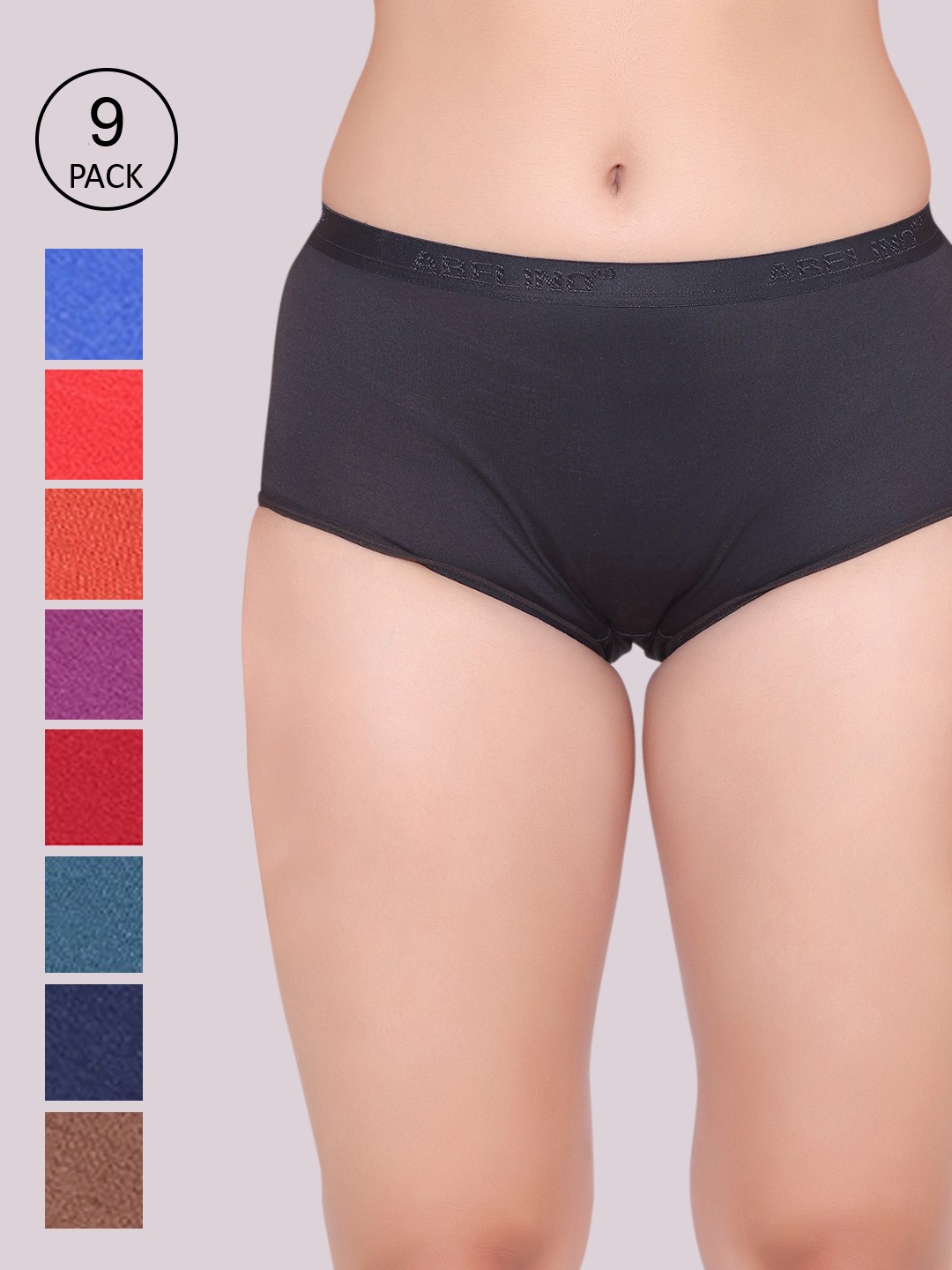 

ABELINO Women Pack of 9 Assorted Cotton High-Rise Boyshort Briefs