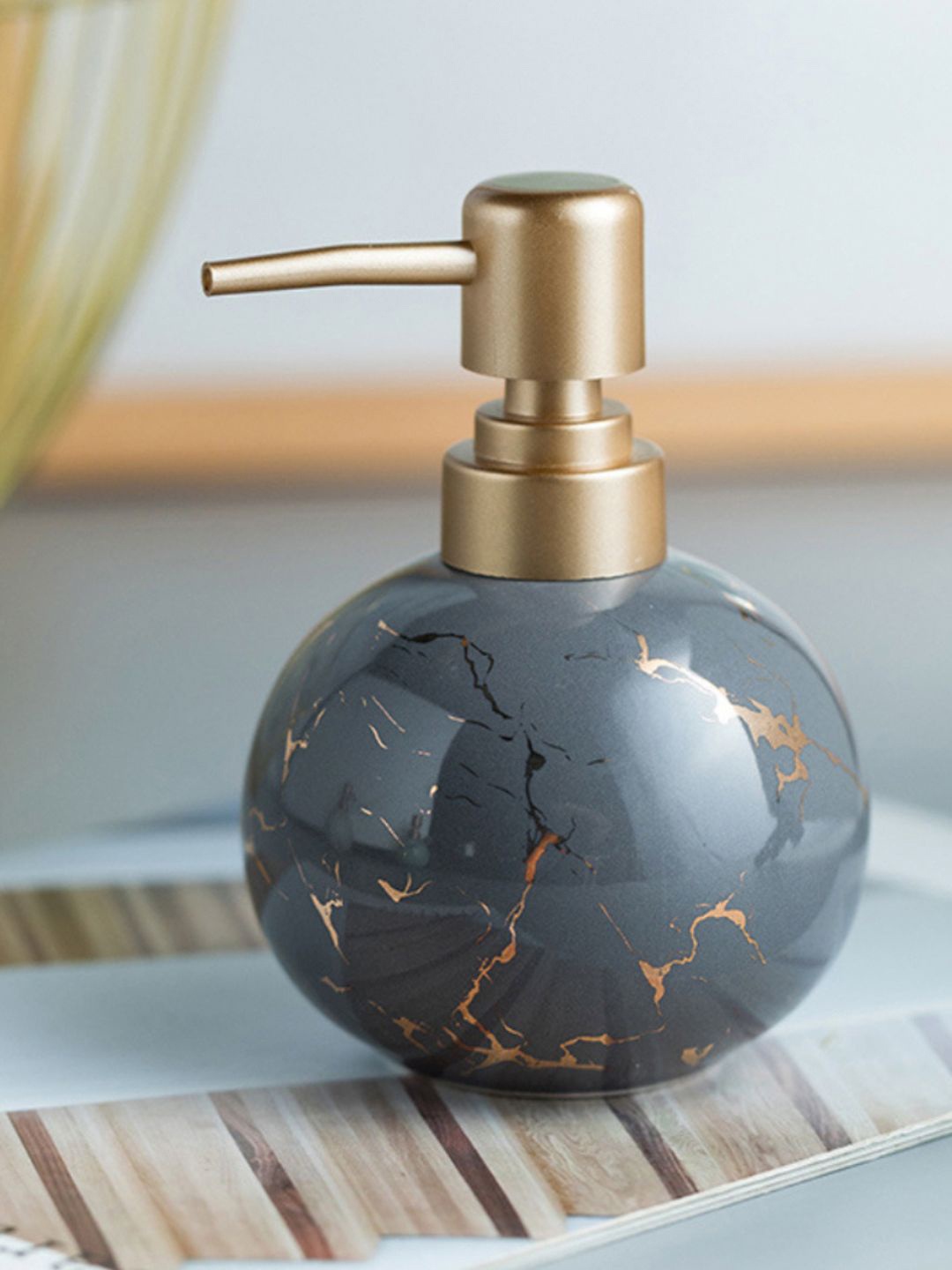 

Nestasia Grey & Gold-Toned Printed Ceramic Lotion Dispenser