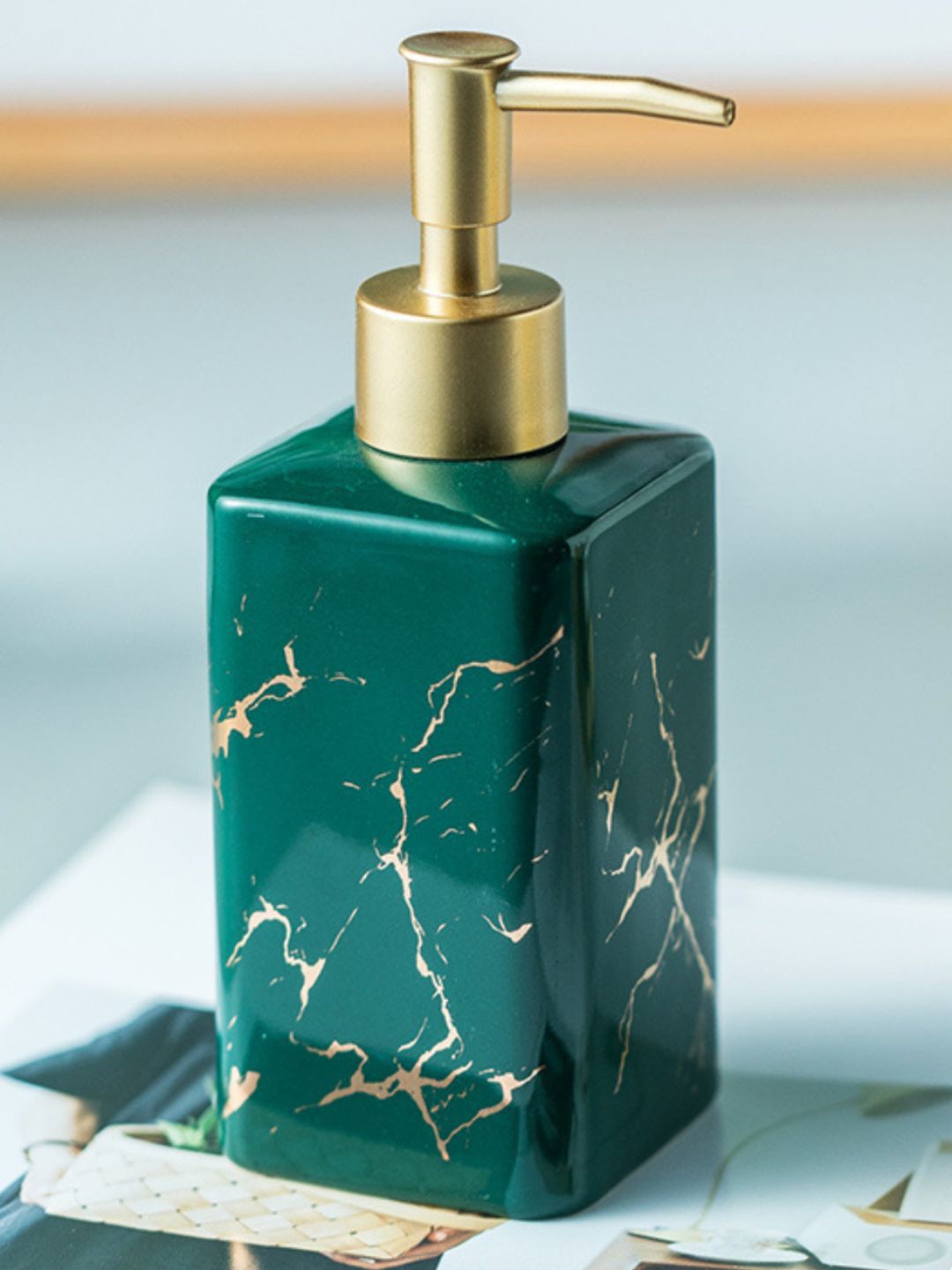 

Nestasia Green Abstract Printed Glossy Ceramic Soap Dispenser