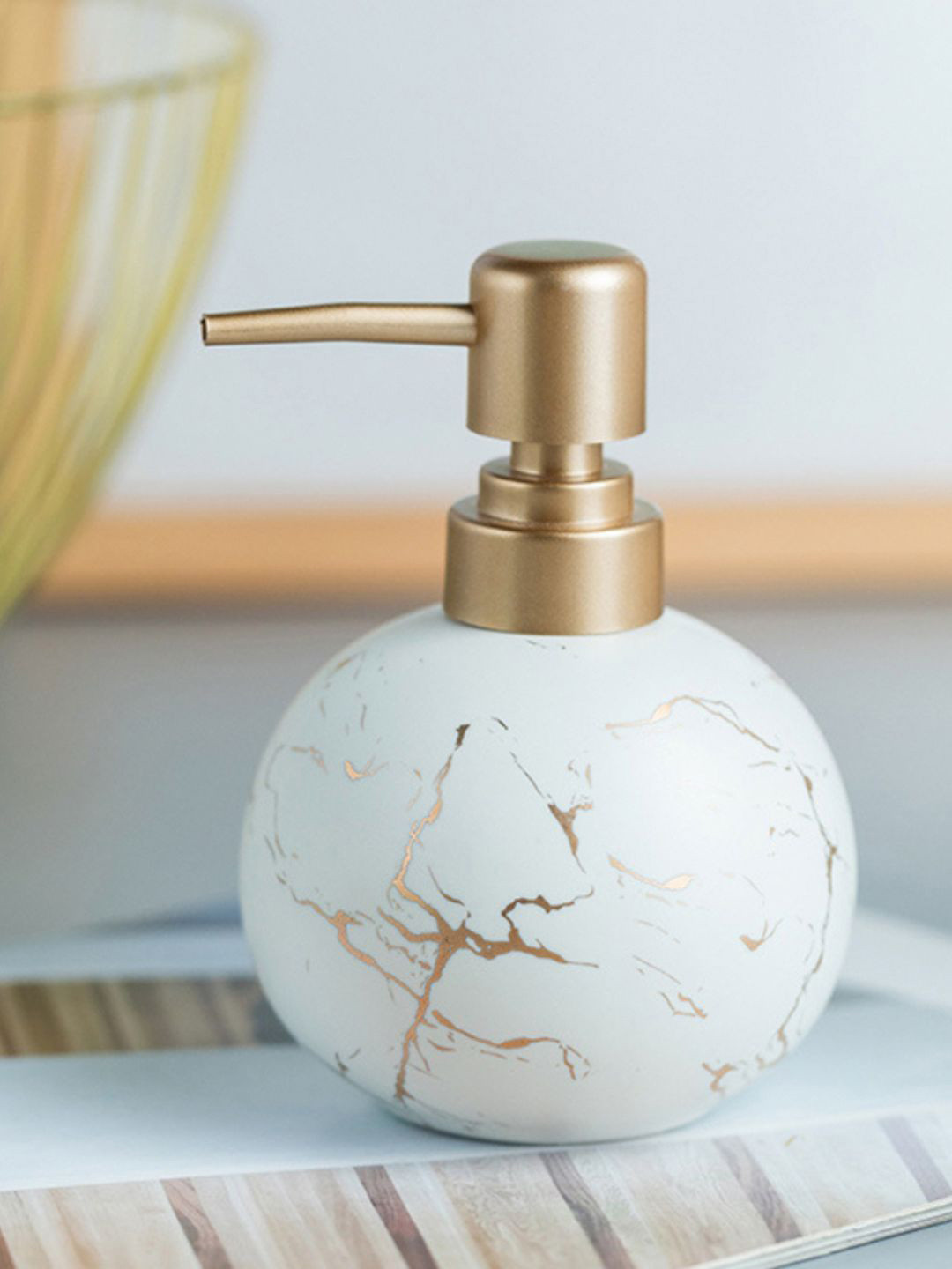 

Nestasia White & Gold-Toned Printed Ceramic Lotion Dispenser
