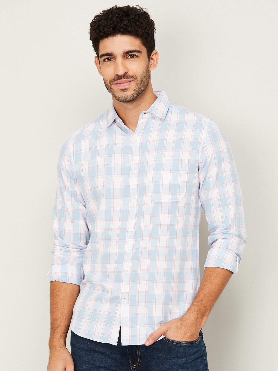 

Fame Forever by Lifestyle Men Blue Checked Casual Shirt