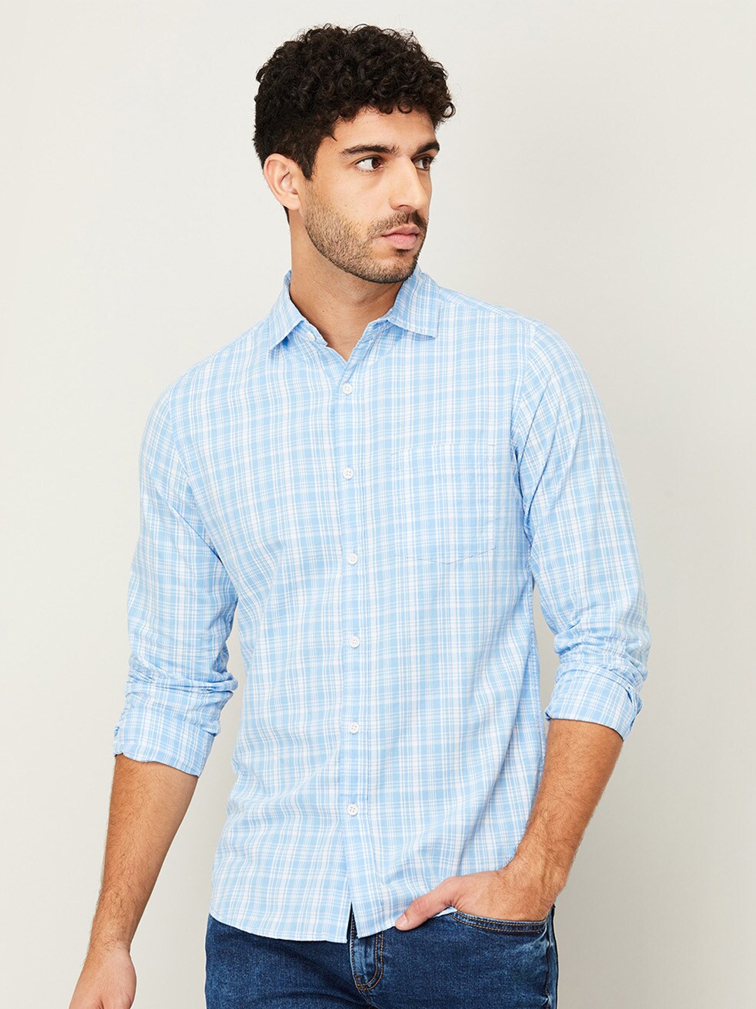 

Fame Forever by Lifestyle Men Blue Checked Casual Shirt