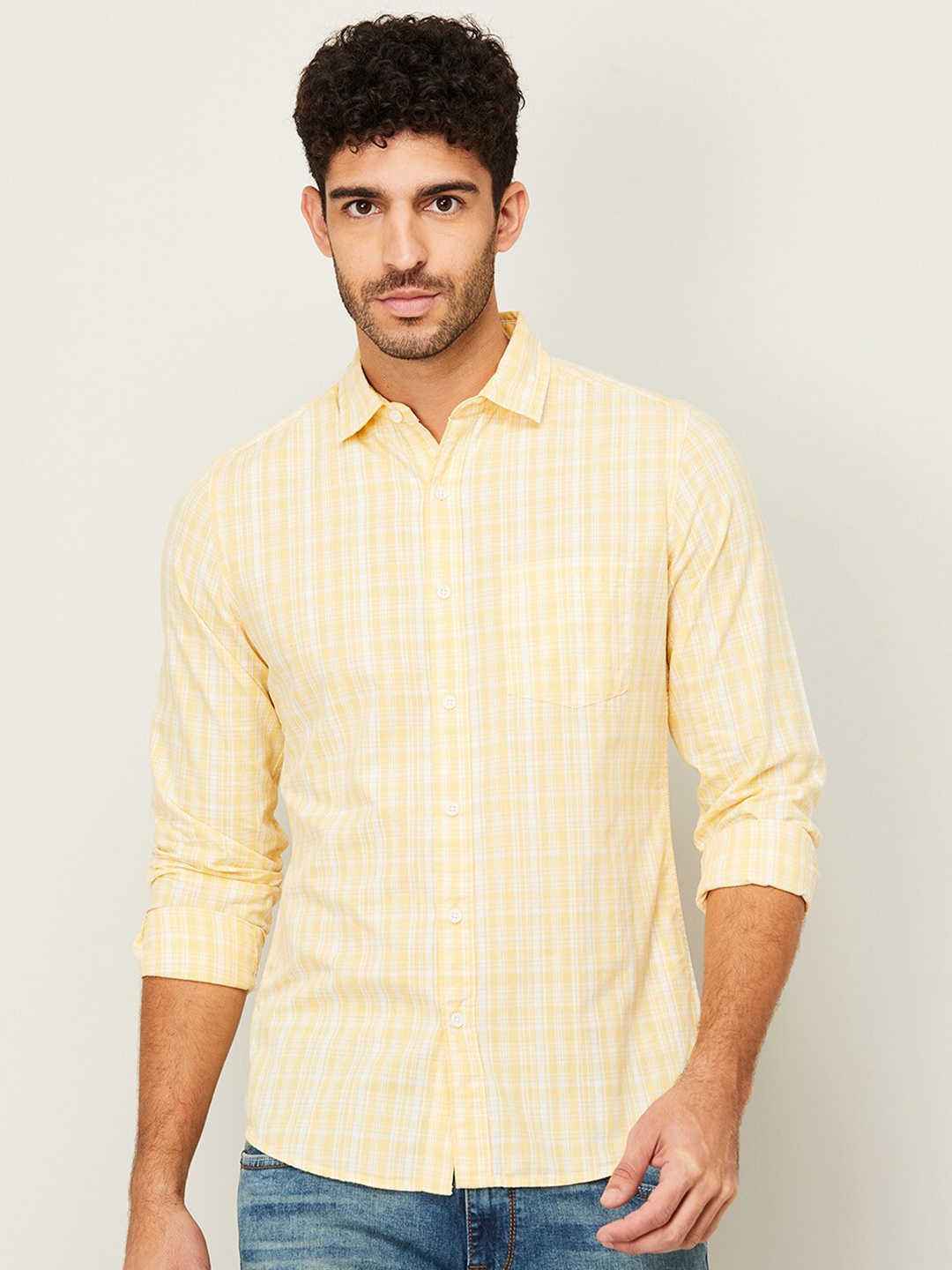 

Fame Forever by Lifestyle Men Yellow Checked Casual Shirt