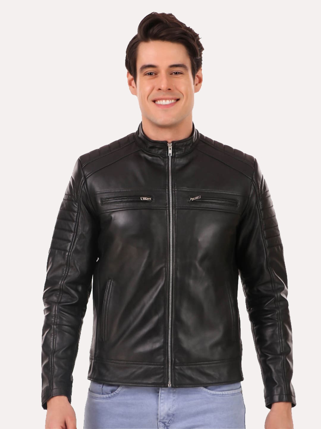 

Leather Retail Men Black Leather Outdoor Biker Jacket