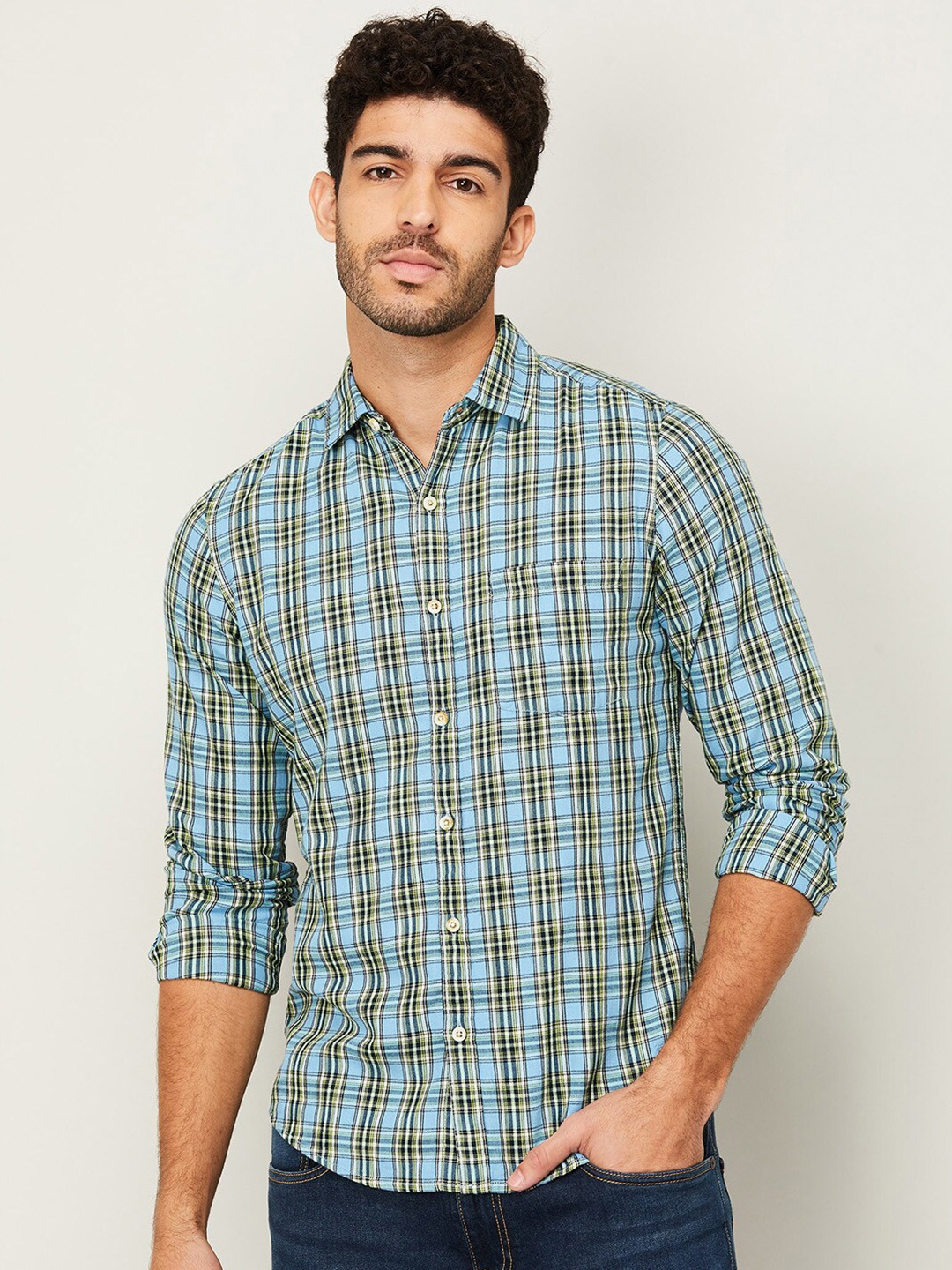 

Forca by Lifestyle Men Blue Tartan Checked Casual Shirt