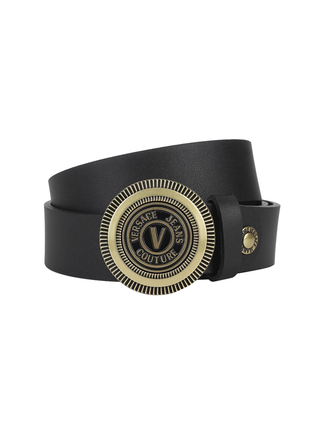 

Versace Jeans Couture Men Black Round Buckle Leather Belt