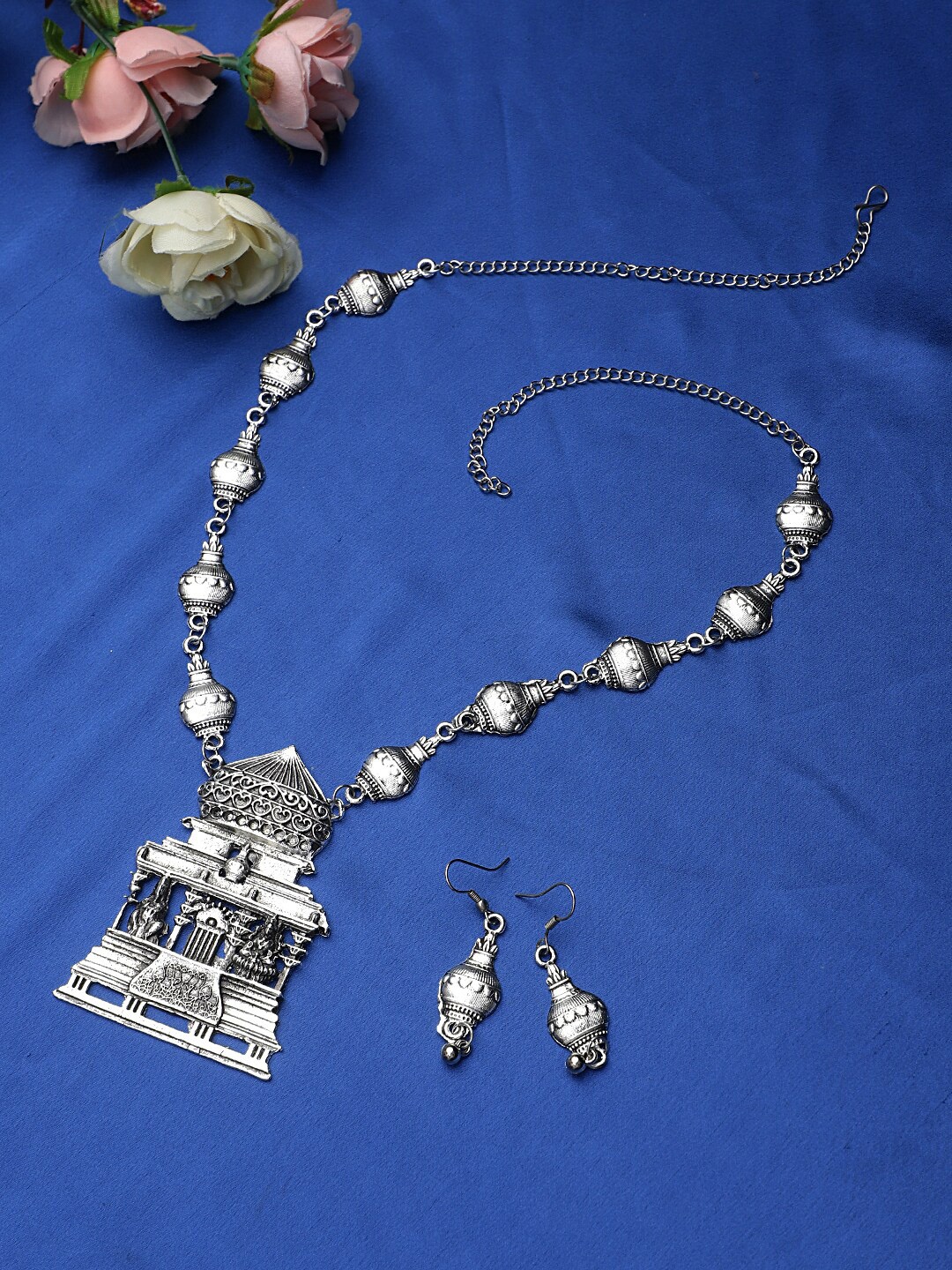 

CARDINAL Silver-Toned Oxidized Long Jewellery Set