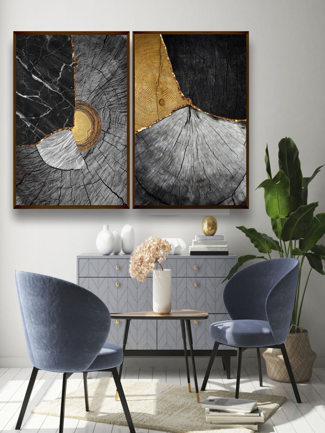

The Art House Set Of 2 Abstract Framed Wall Painting, Black