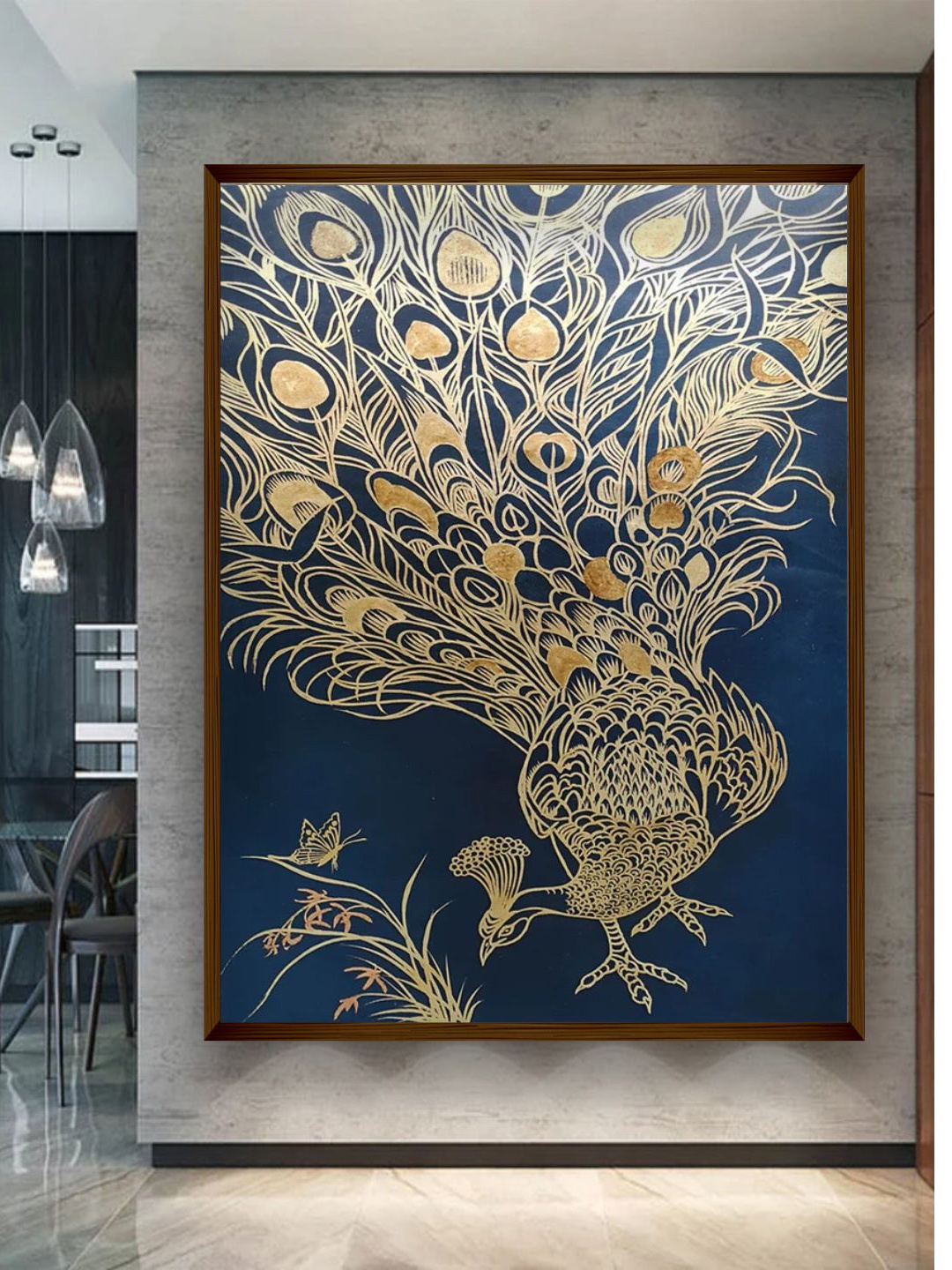 

The Art House Blue & Golden Abstract Painting Wall Art