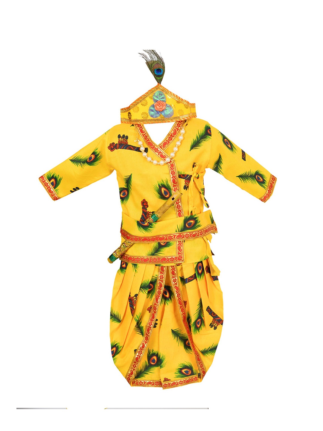 

ahhaaaa Boys Yellow Floral Embroidered Angrakha Top with Dhoti Pants