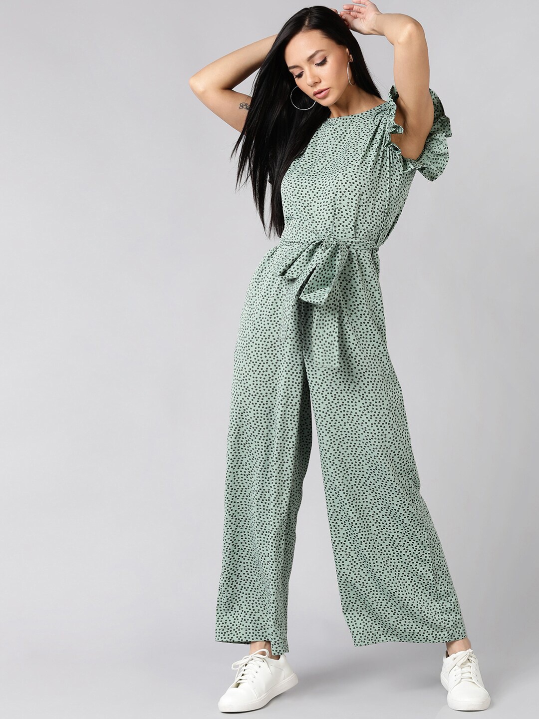 

Fashfun Women Green & Black Printed Basic Jumpsuit