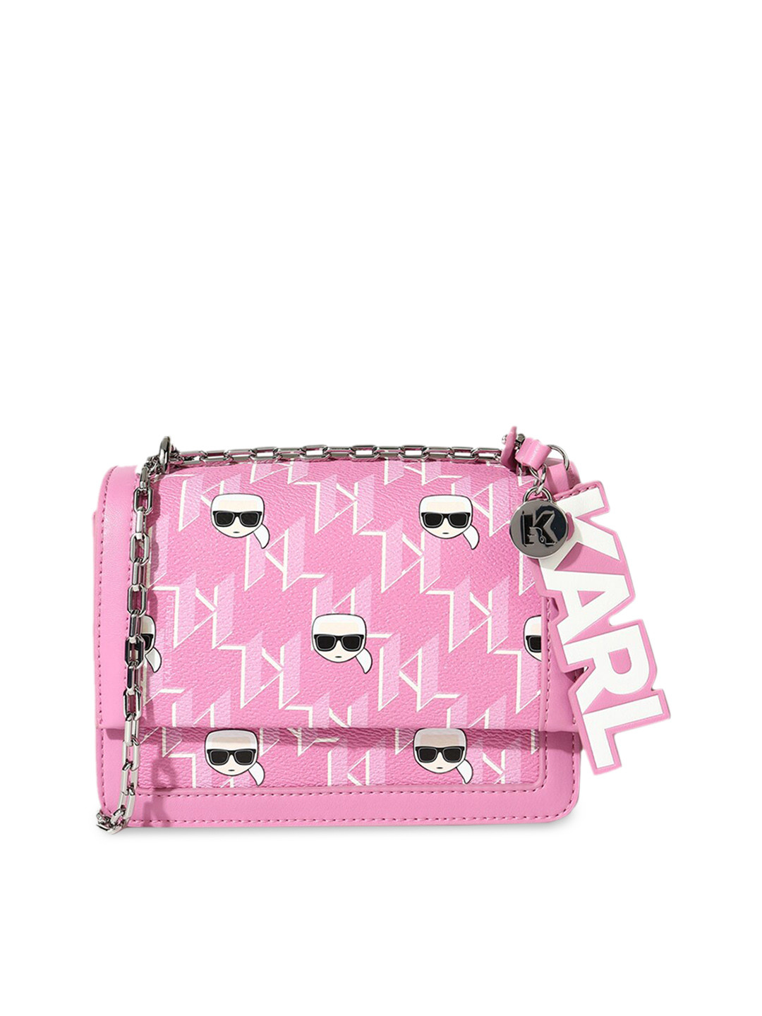 

Karl Lagerfeld Pink Printed Leather Structured Sling Bag