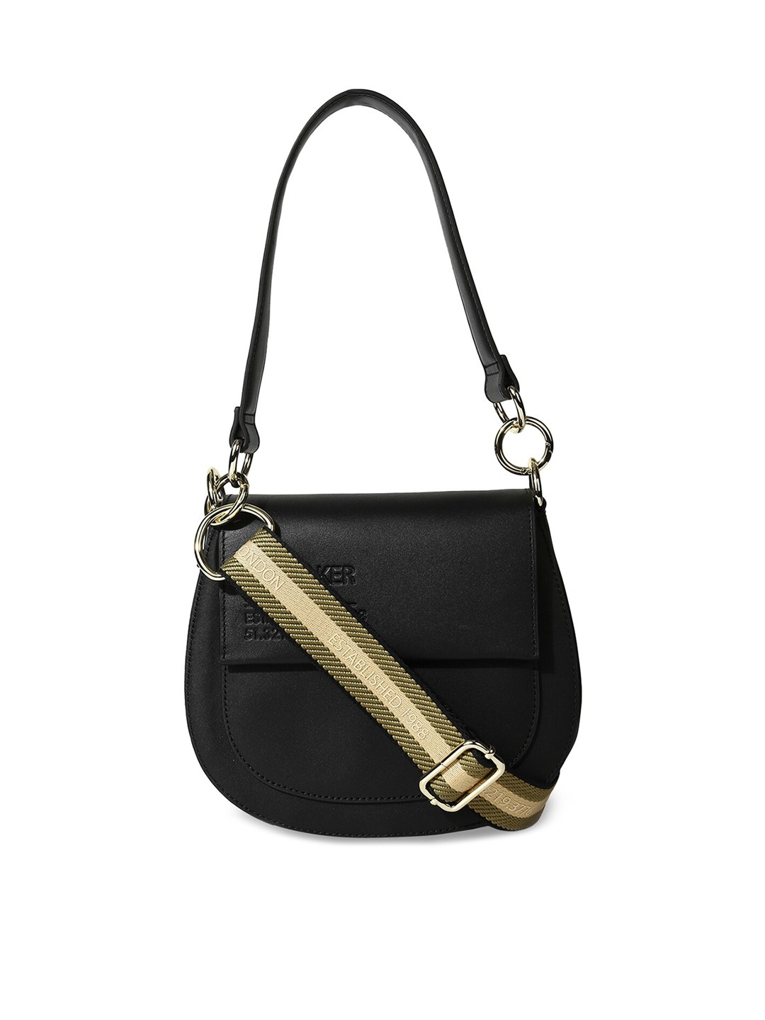 

Ted Baker Black Leather Half Moon Sling Bag with Quilted