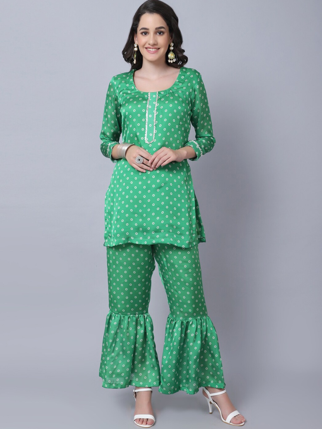 

anokherang Women Green Gotta Patti Kurti with Sharara