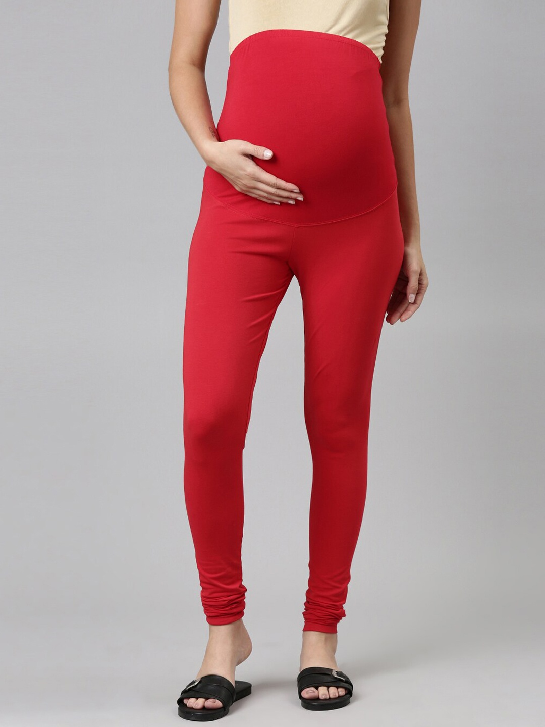 

Go Colors Women Red Solid Cotton Churidar-Length Leggings