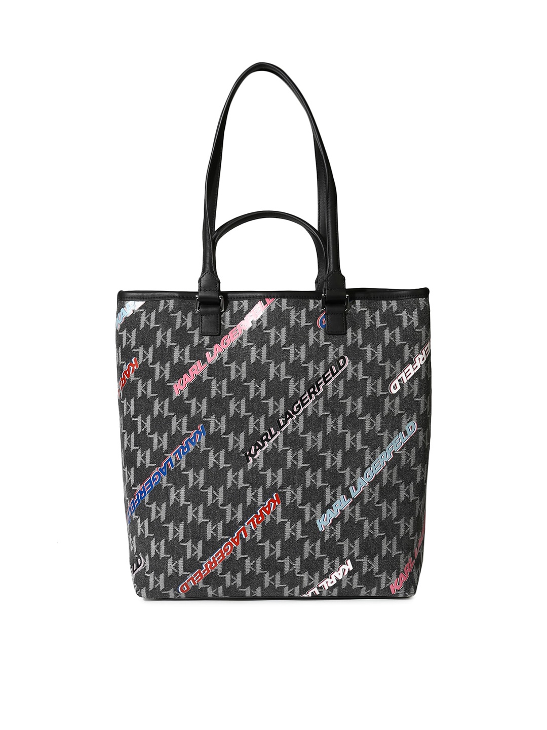 

Karl Lagerfeld Black Checked Leather Shopper Tote Bag with Quilted