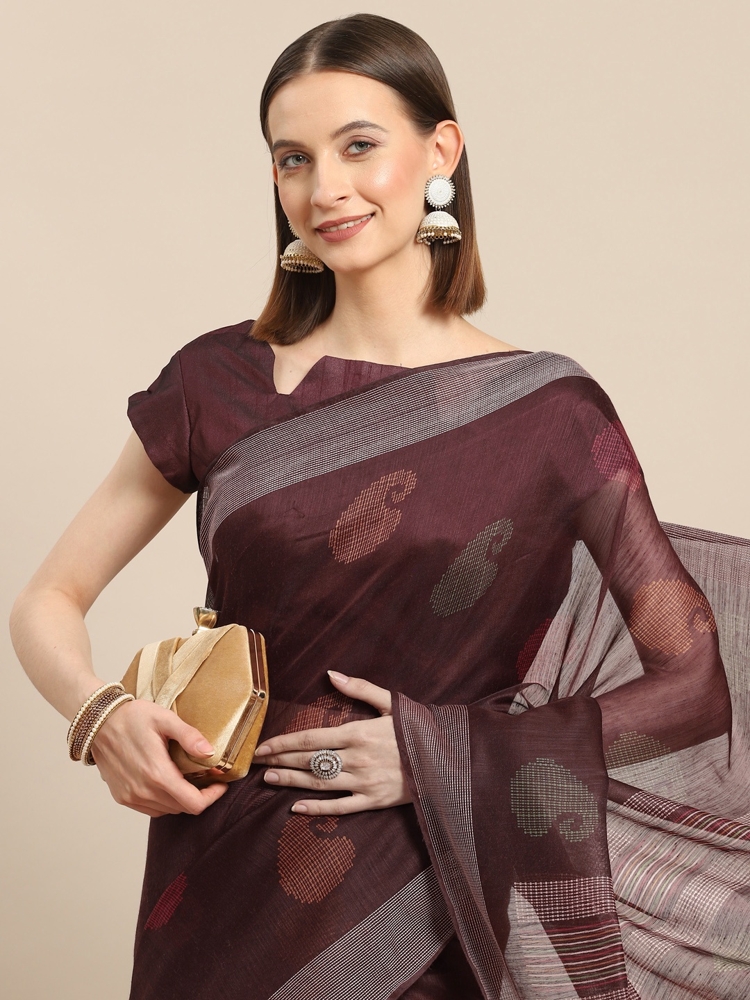 

all about you Purple Paisley Printed Saree