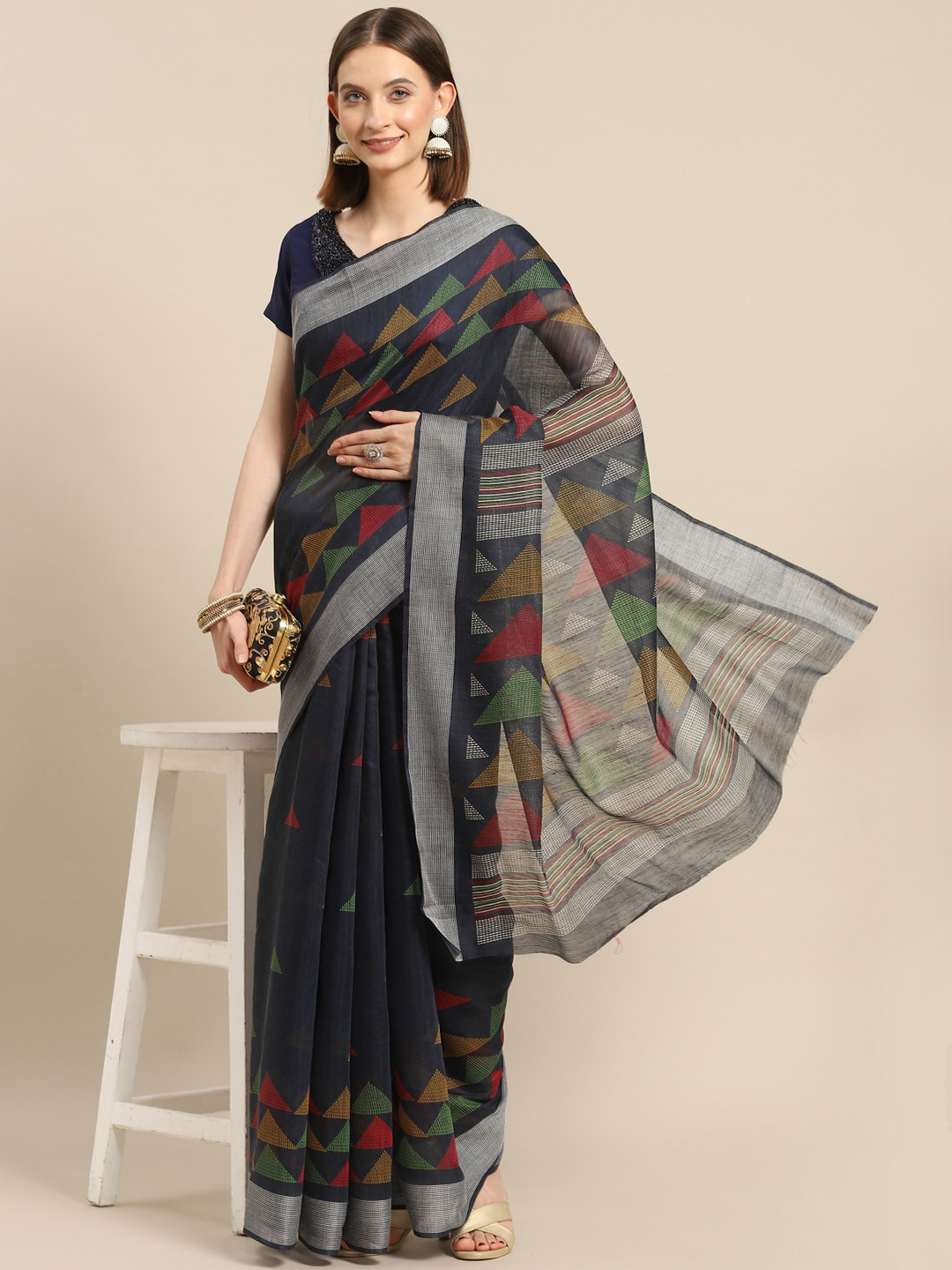 

all about you Black Printed Saree