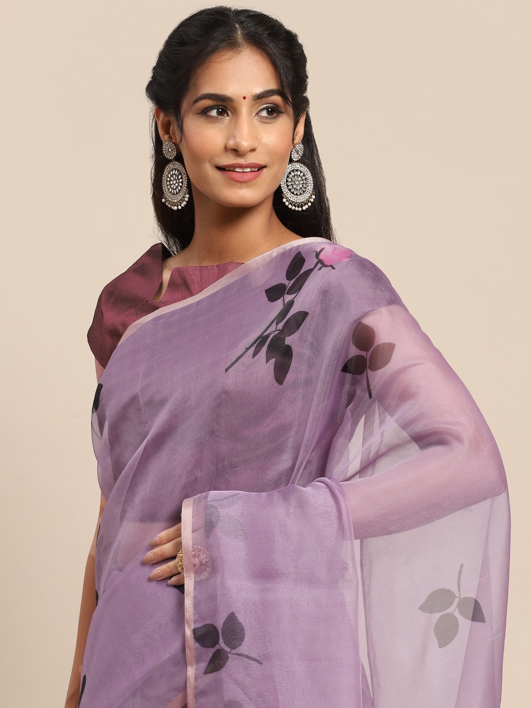 

all about you Purple Floral Organza Saree