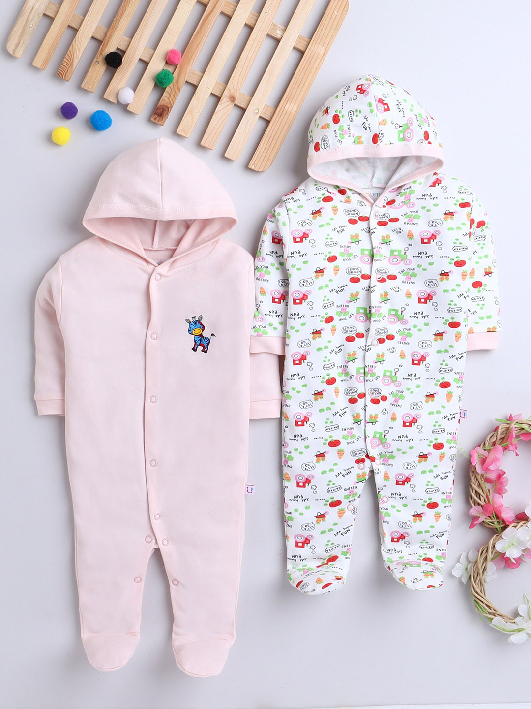 

BUMZEE Girls Pack of 2 Cotton Sleepsuit, Pink