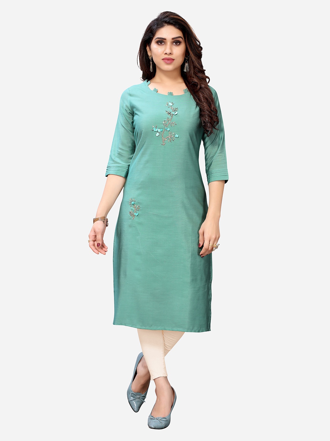 

Prettify Women's Floral Hand Embroidered Modal Kurta, Green