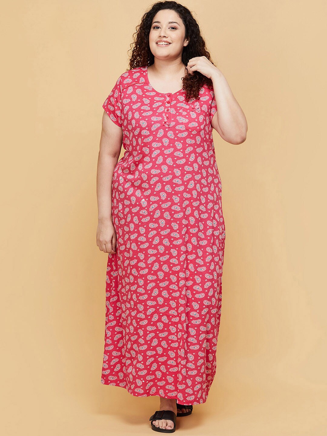 

max Women Plus Size Pink Printed Maxi Nightdress