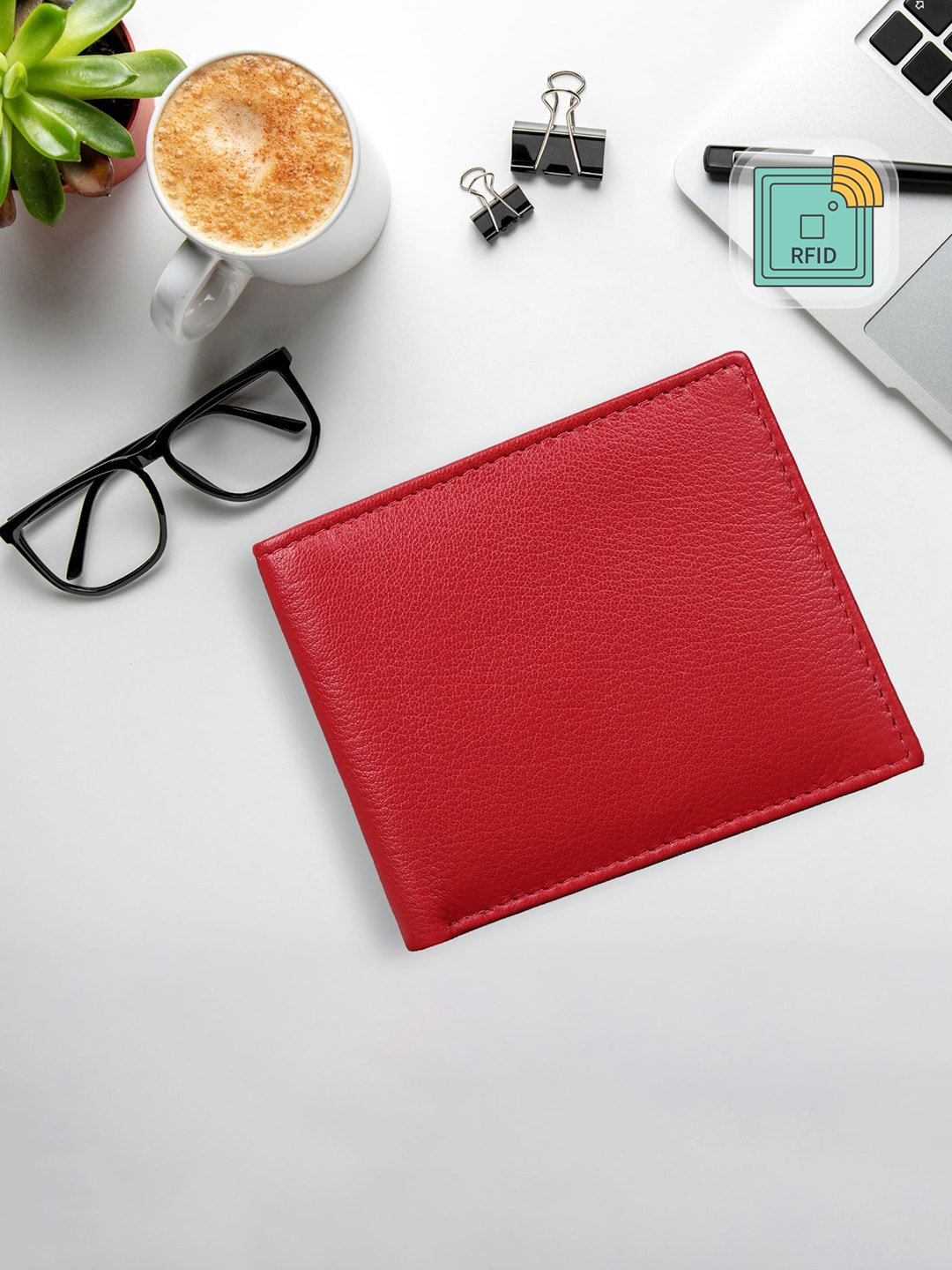 

TEAM 11 Men Red Leather Two Fold Wallet