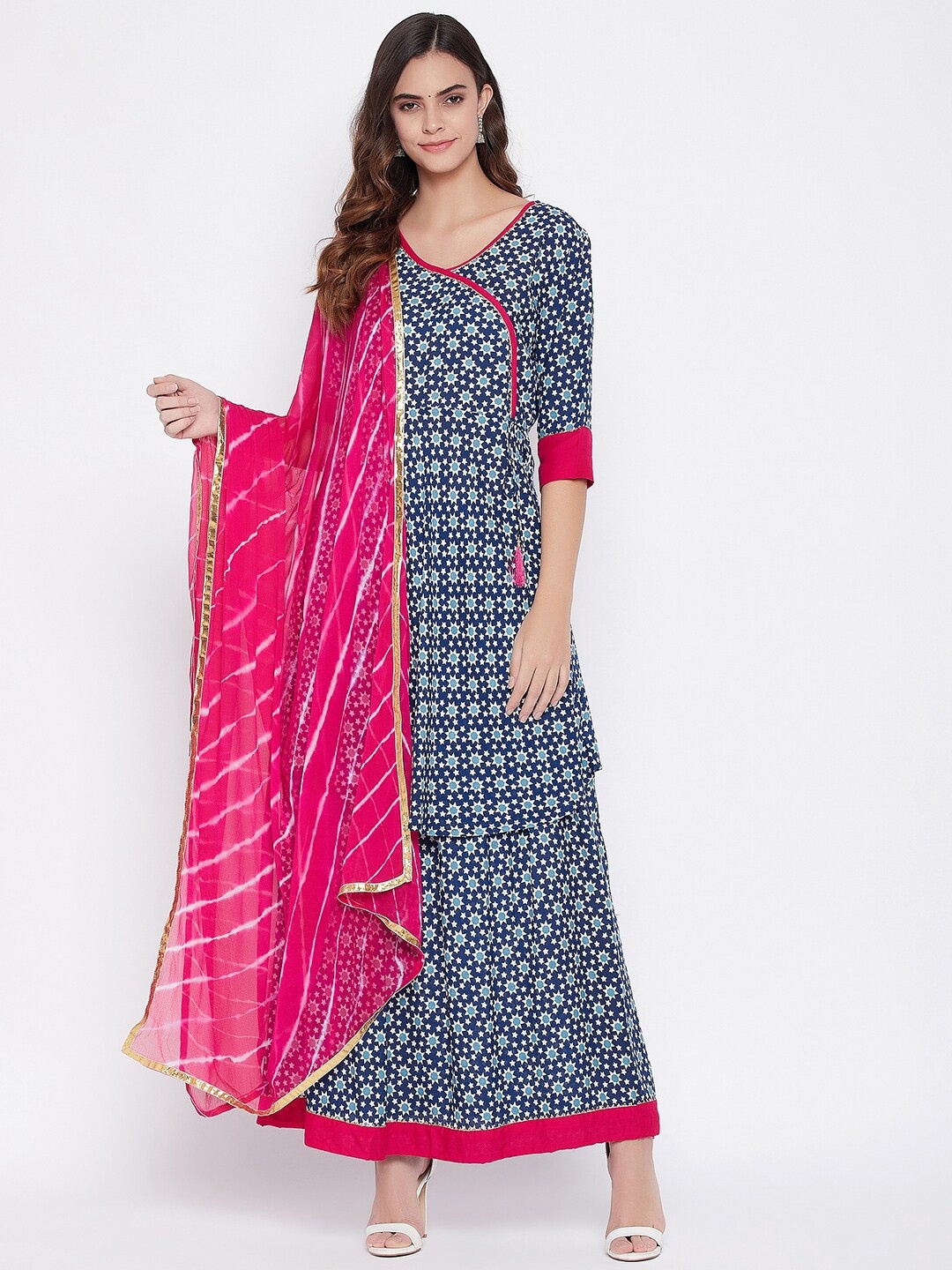 

Prakhya Women Blue Ethnic Motifs Printed Kurta with Palazzos & With Dupatta