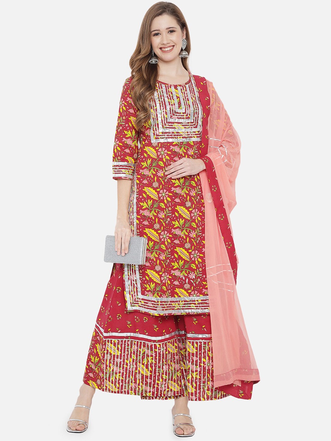 

Prakhya Women Red Kurti with Sharara & With Dupatta
