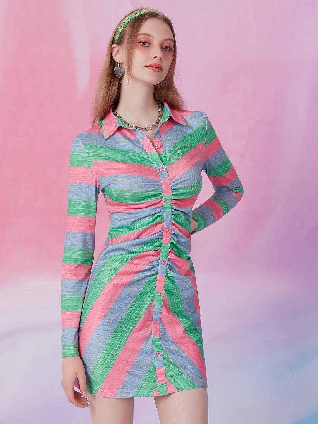 

URBANIC Women Multicolor Stripes Shirt Dress, Multi