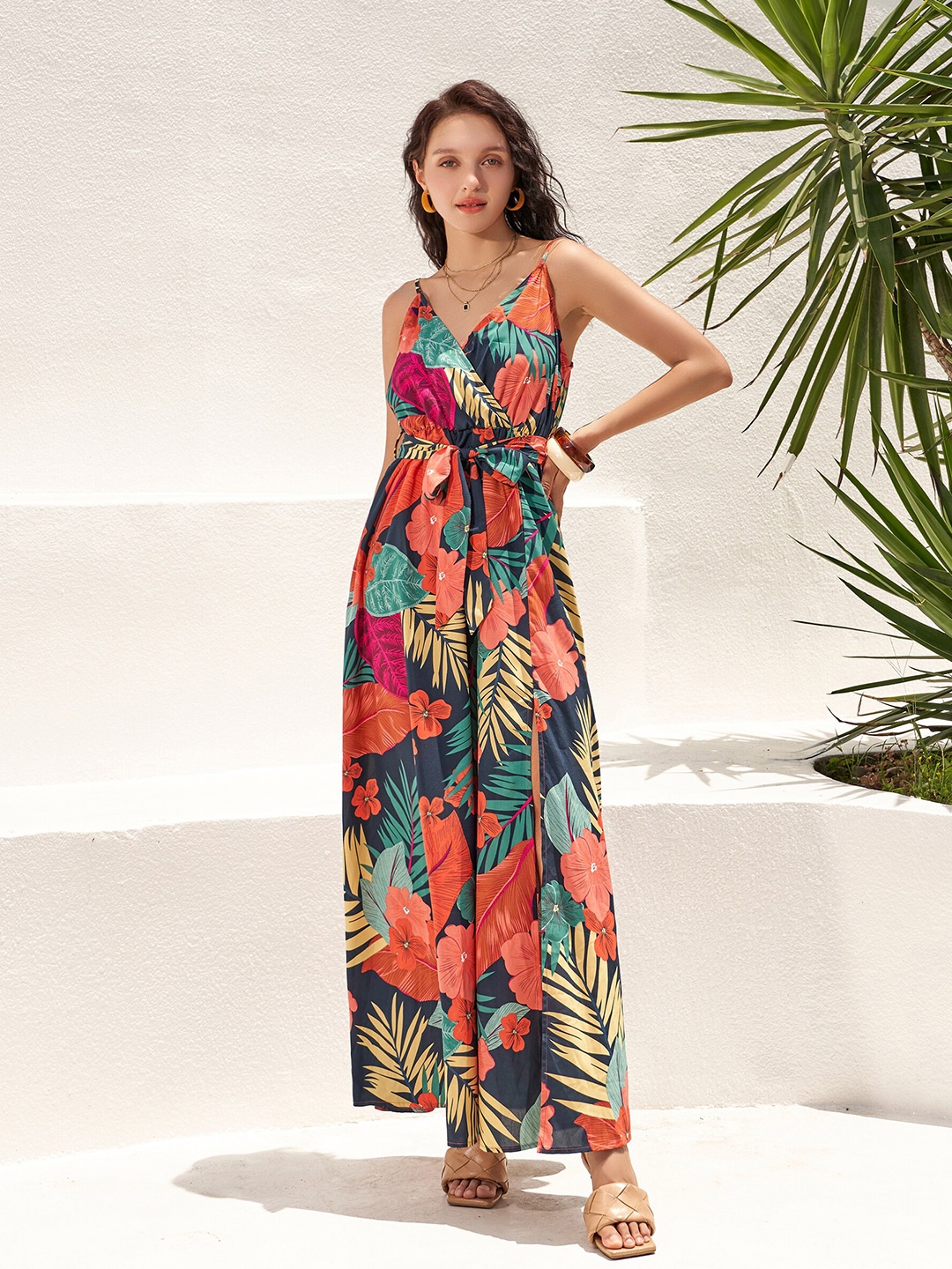 

URBANIC Orange Floral Maxi Dress