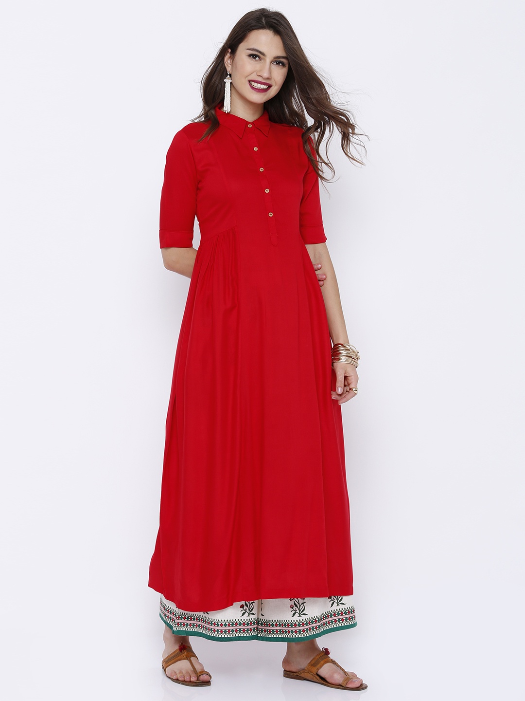 

Vishudh Women Red Solid Anarkali Kurta