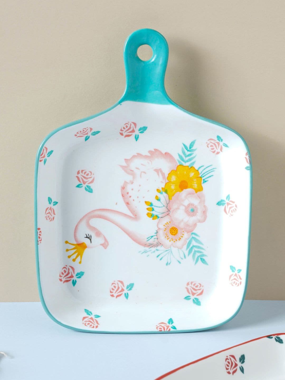 

Nestasia White & Teal Blue Printed Swan Baking Plate