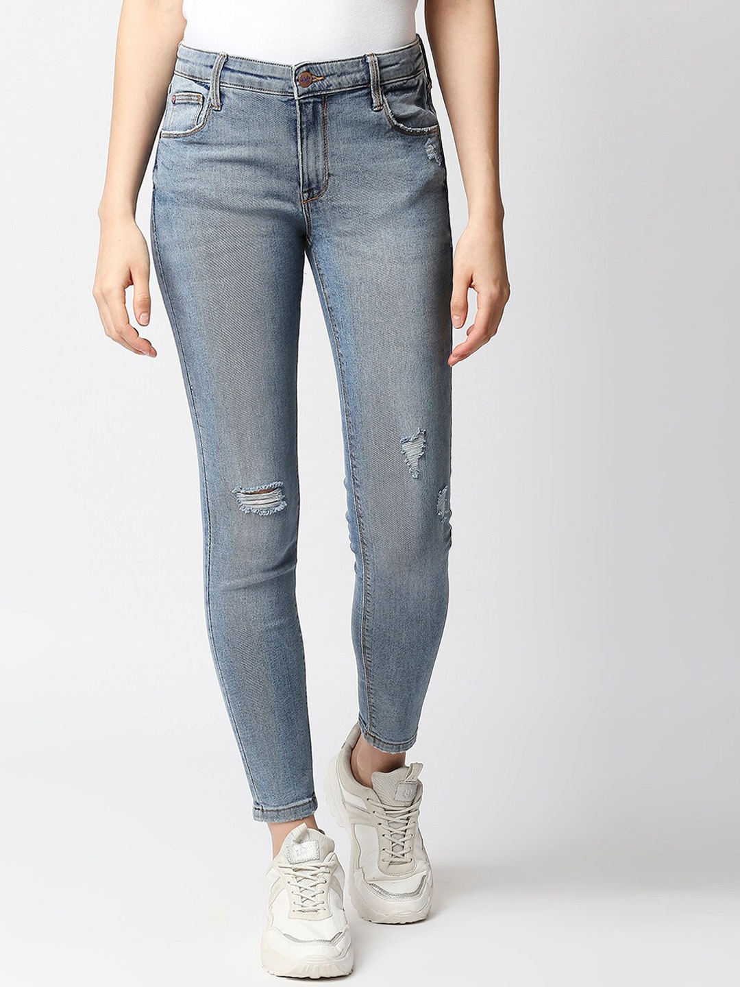 

LOVEGEN Women Blue Skinny Fit Mildly Distressed Heavy Fade Stretchable Jeans